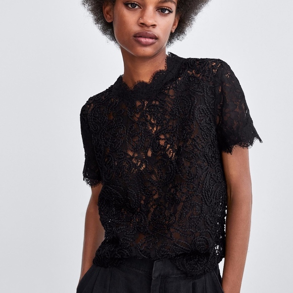 zara black crochet top